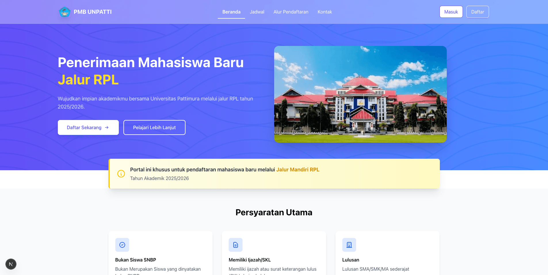 Aplikasi Pendaftaran Mahasiswa Baru Universitas Pattimura Jalur Mandiri